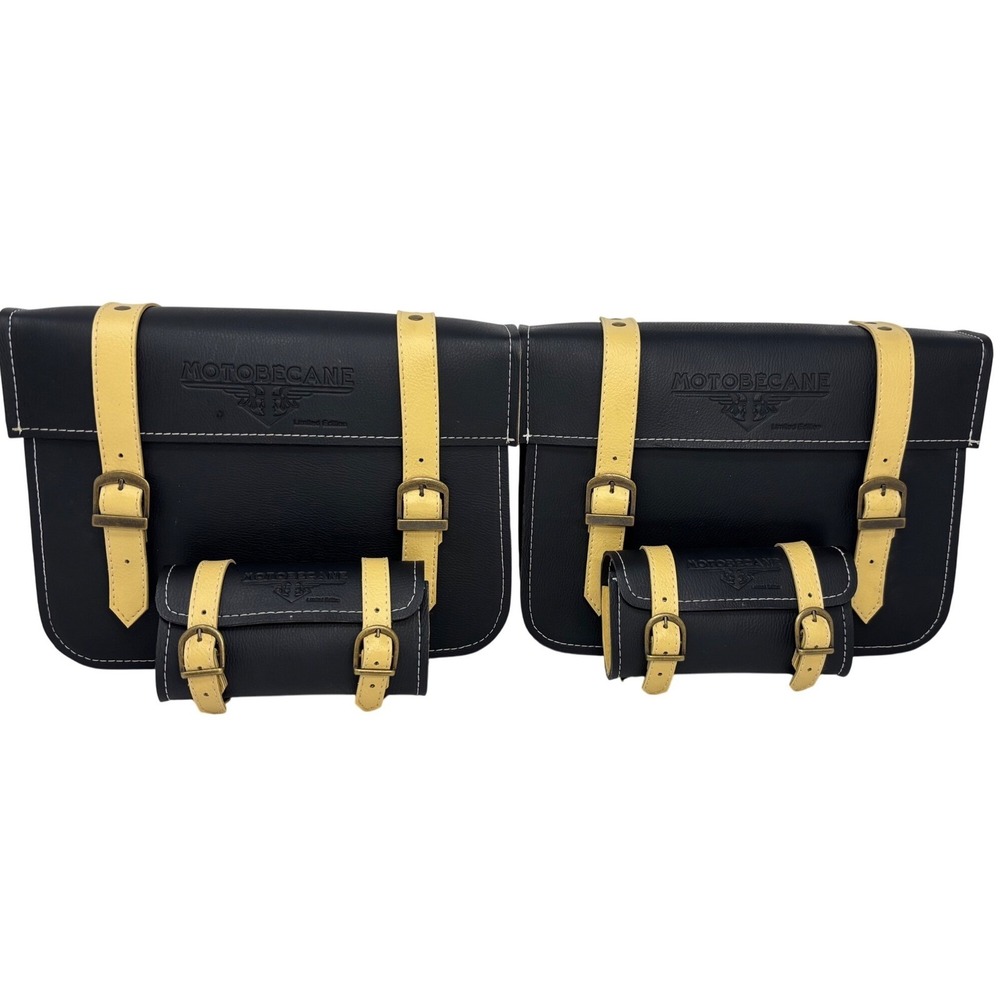 MOTOBECANE Limited Edition Motorcycle Saddlebags & Tool Bags Black Leather NEW